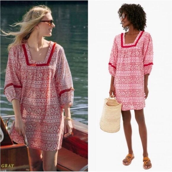 Tuckernuck Pink Red Fringe Casual Summer Dress Women Large - Picture 2 of 6